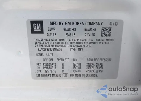 2013 Buick Encore Convenience z USA, uszkodzony, nr VIN KL4CJFSB3DB105356